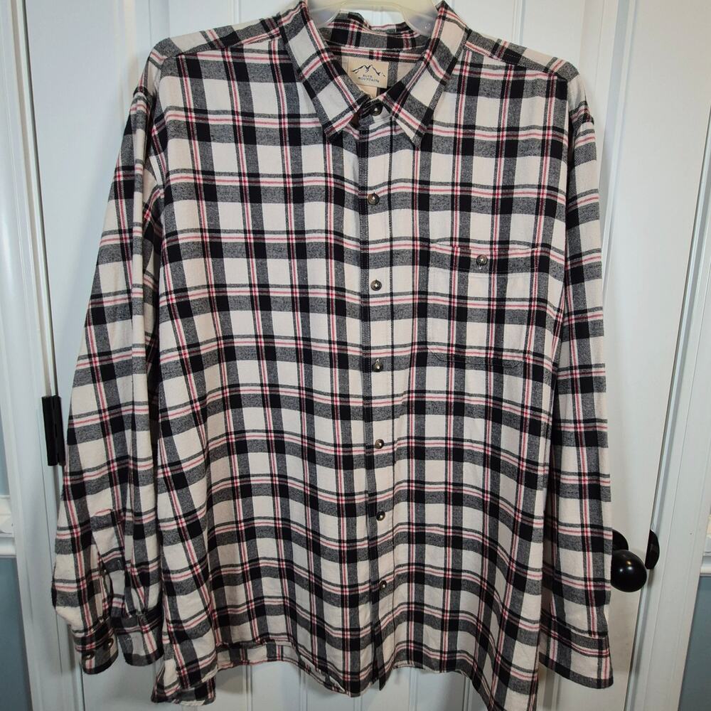 Blue Mountain Men’s Flannel Shirt 2XLT Black Red Plaid Button Down Cotton